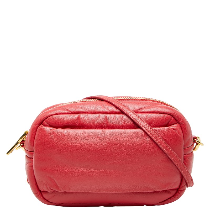 プラダ 三角ロゴプレート ショルダーバッグ レッド レザー レディース PRADA 【中古】|【銀座パリス】 店