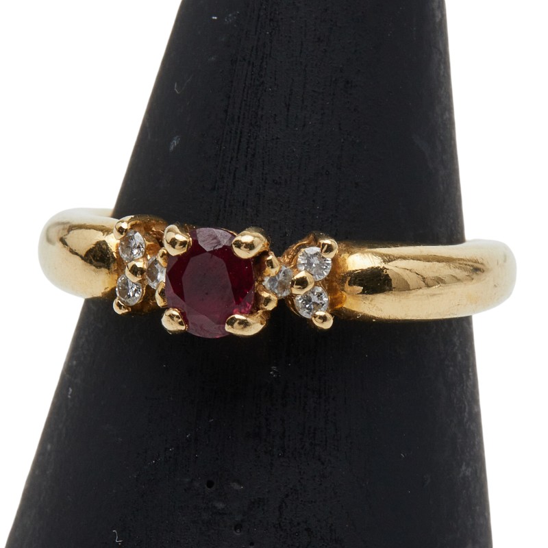 K18YG イエローゴールド ルビー0.68ct ダイヤ0.06ct リング 指輪 レディース 10号 【中古】｜【銀座パリス】　店