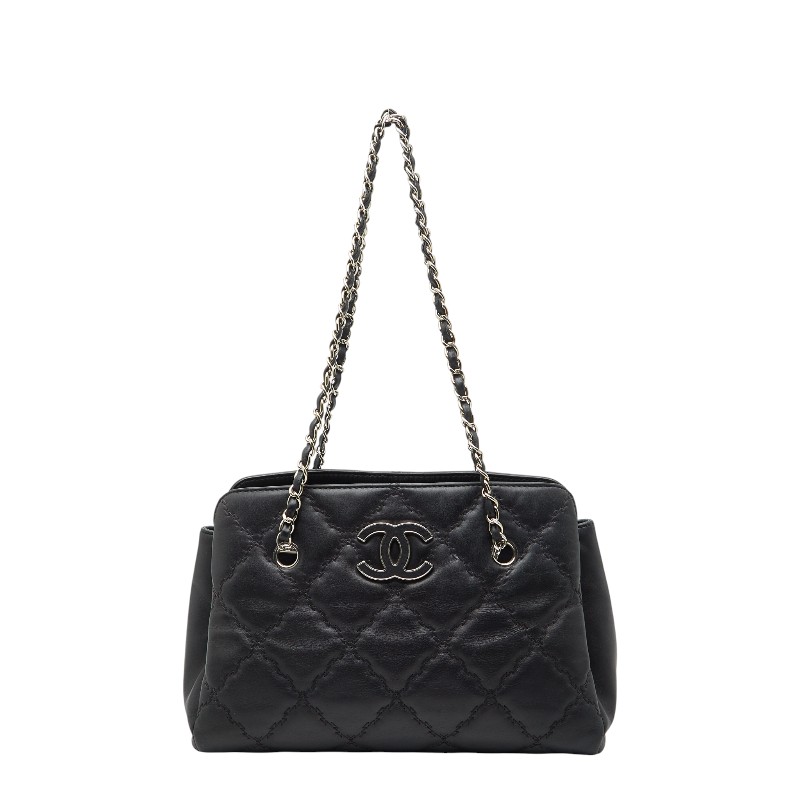 シャネル ハンプトンズ ウルトラステッチ チェーン トートバッグ ブラック ラムスキン レディース CHANEL 【中古】