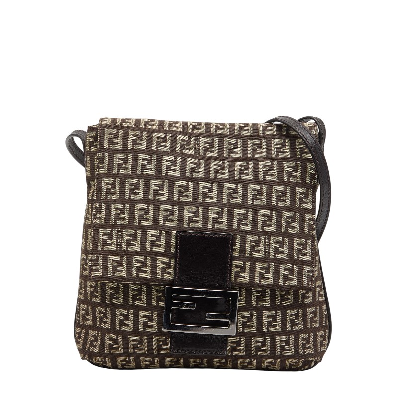 フェンディ ズッキーノ ショルダーバッグ ブラウン キャンバス レザー レディース FENDI 【中古】
