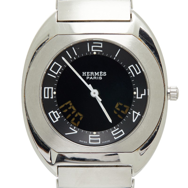 エルメス エスパス 腕時計 ES1.710 クオーツ ブラック文字盤 ステンレススチール メンズ HERMES 【中古】 46,080円