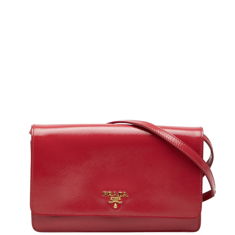 プラダ ロゴ ショルダーバッグ ショルダーウォレット 1M1361 ピンク サフィアーノレザー レディース PRADA 【中古】