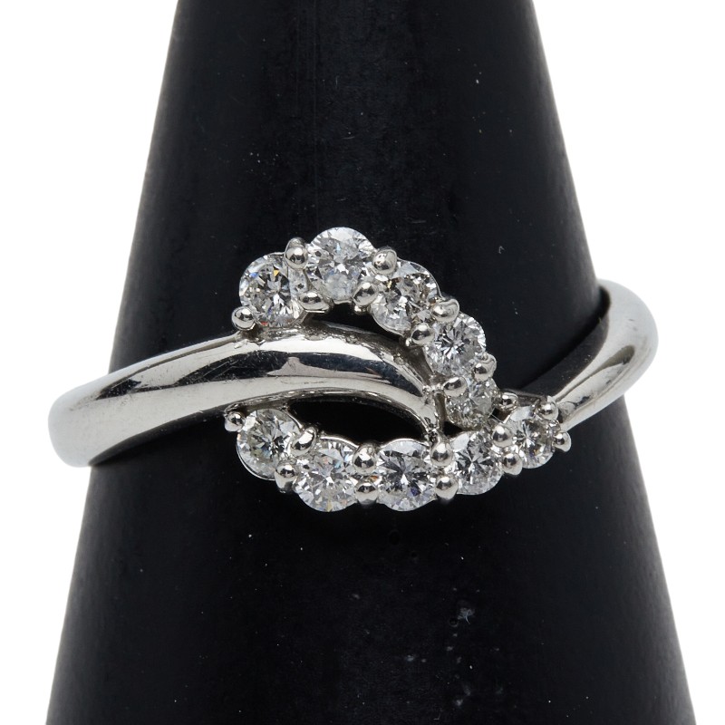 Pt900 プラチナ ダイヤ0.50ct ハートモチーフ リング 指輪 レディース 17.5号 【中古】