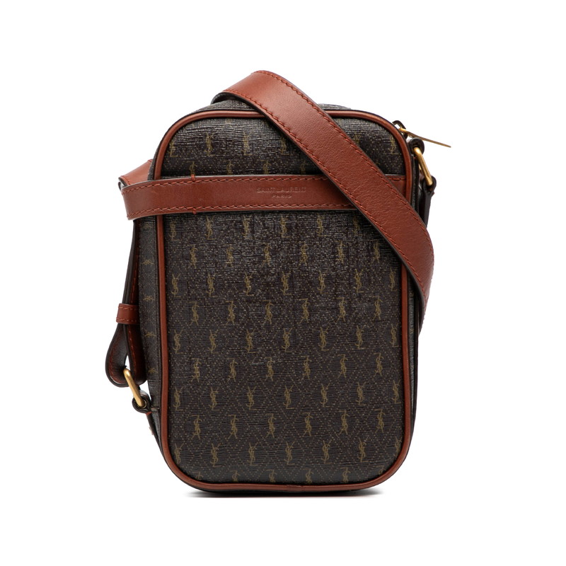 サンローラン YSL モノグラム ショルダーバッグ ブラウン PVC レザー レディース SAINT LAURENT 【中古】