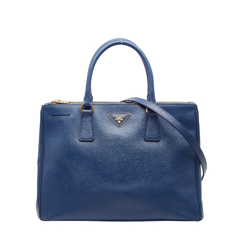 プラダ 三角ロゴプレート ガレリア ハンドバッグ ショルダーバッグ 2WAY ブルー サフィアーノレザー レディース PRADA 【中古】|【銀座パリス】 店