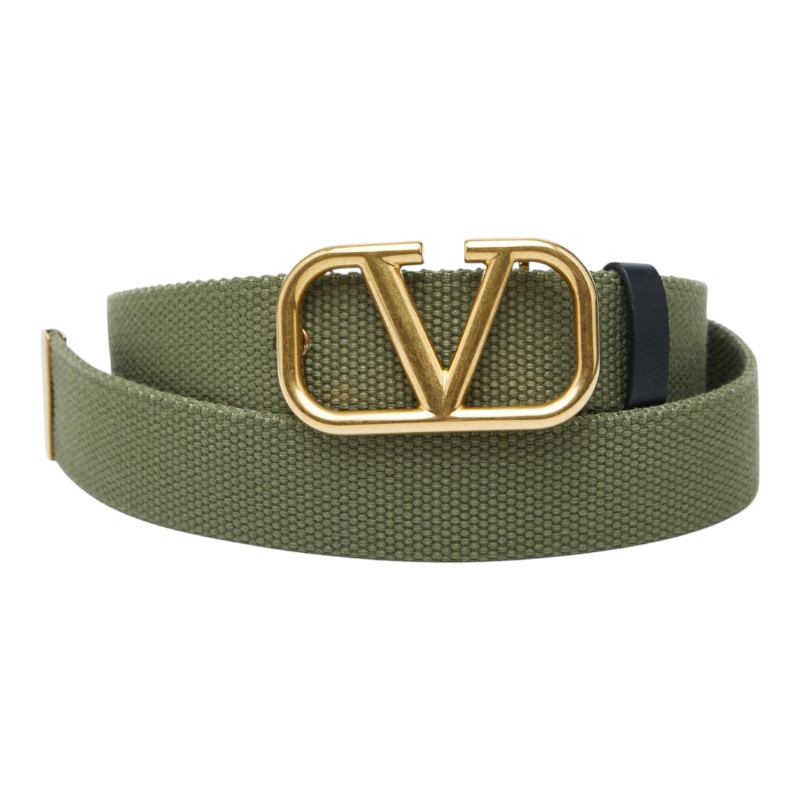 ヴァレンティノ Vロゴタイプ 胴締め 正規陸軍 緑であること ゴールド 帆布 メンズ VALENTINO 【中古】