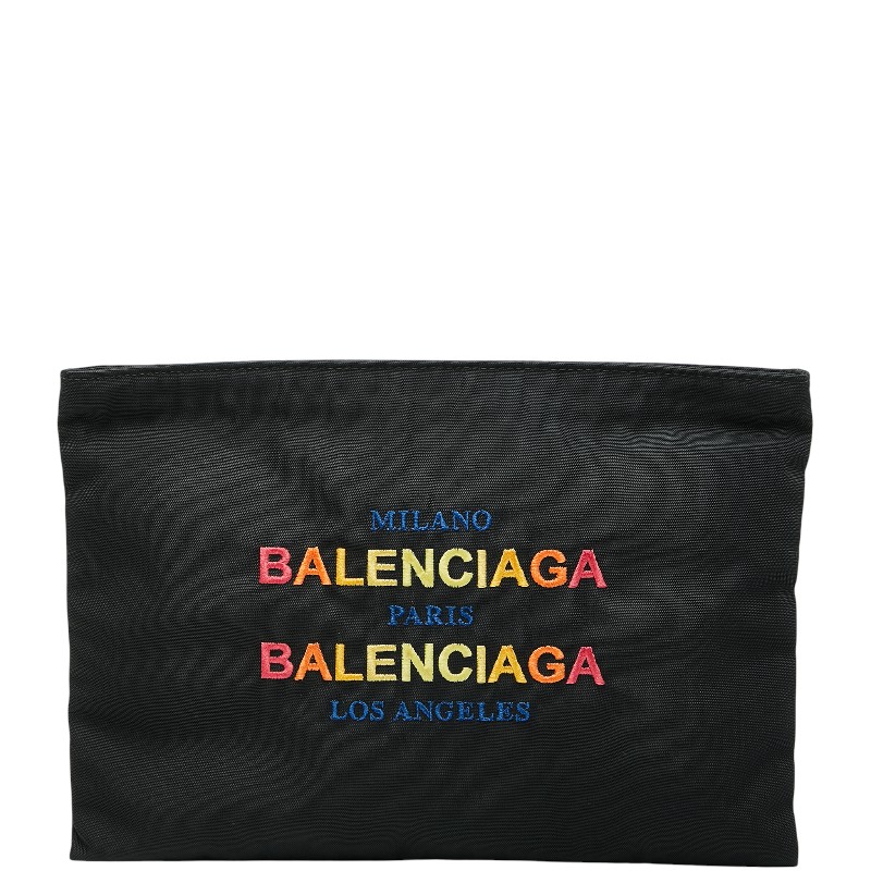 バレンシアガ ロゴタイプ クラッチペダル御徒面子 黒いこと マルチ色つや ナイロン レディース BALENCIAGA 【中古】