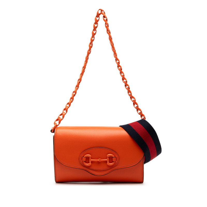 グッチ ホースビッド チェーン店 肩先 御徒面子 724713 オレンジ色 なめし革 レディース GUCCI 【中古】