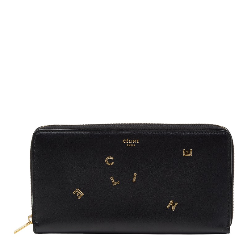 セリーヌ ロゴ モチーフ 長財布 ブラック レザー レディース CELINE 【中古】