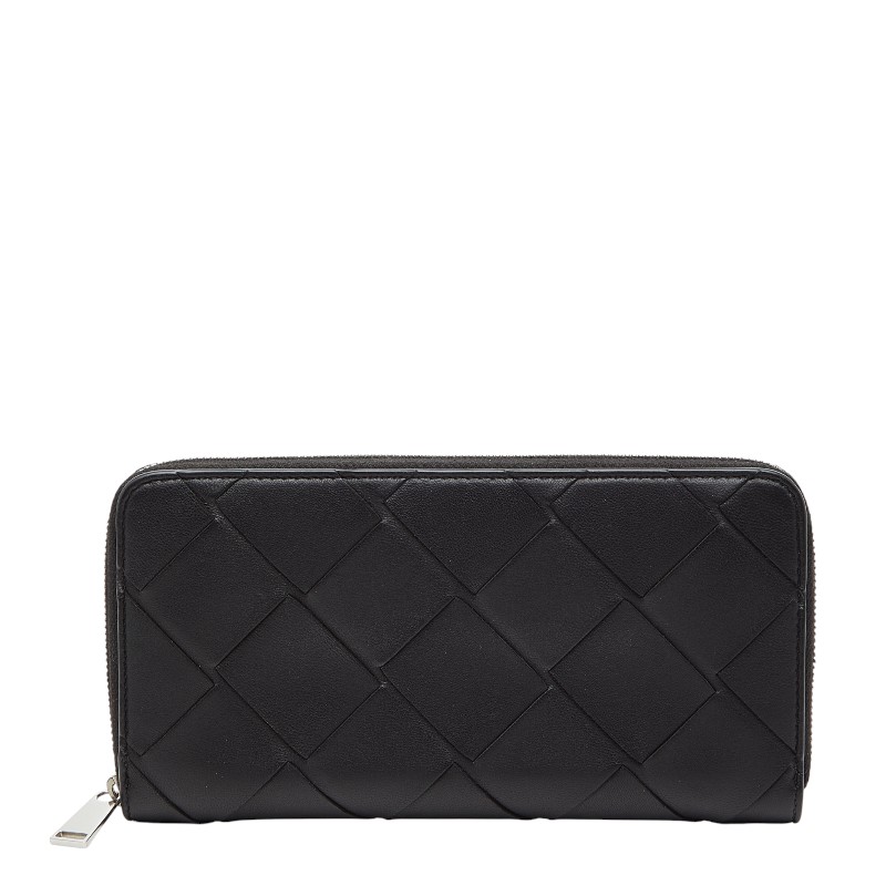 ボッテガヴェネタ イントレチャート 長紙入れ 黒いこと なめし革 レディース BOTTEGAVENETA 【中古】