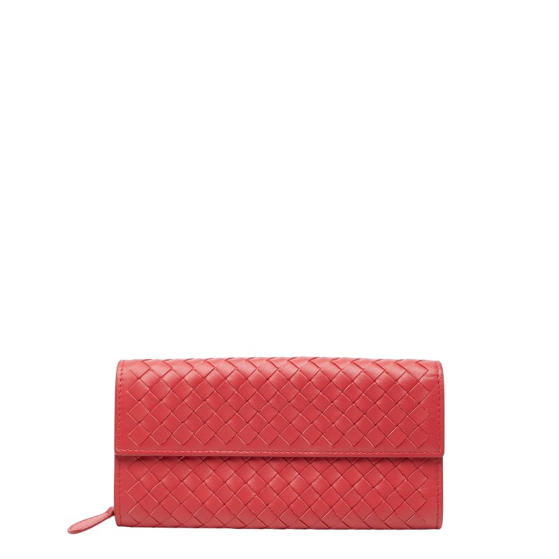 ボッテガヴェネタ イントレチャート 長紙入れ 赤いこと なめし革 レディース BOTTEGAVENETA 【中古】