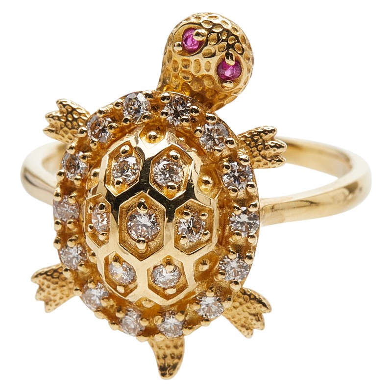 楽天市場】K18 亀モチーフ ホワイトシェル×ダイヤリング 甲羅開閉 14号