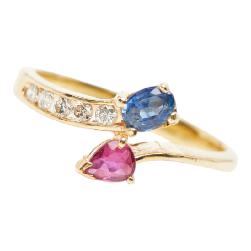K18YG イエローゴールド ダイヤ0.14ct ルビー0.20ct サファイア リング 指輪 レディース 9.5号 【中古】 38,870円