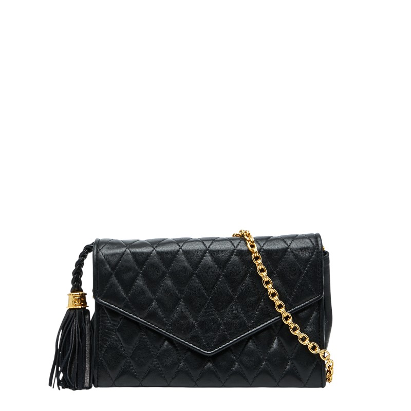 シャネル マトラッセ フリンジ チェーン ショルダーバッグ ブラック ラムスキン レディース CHANEL 【中古】
