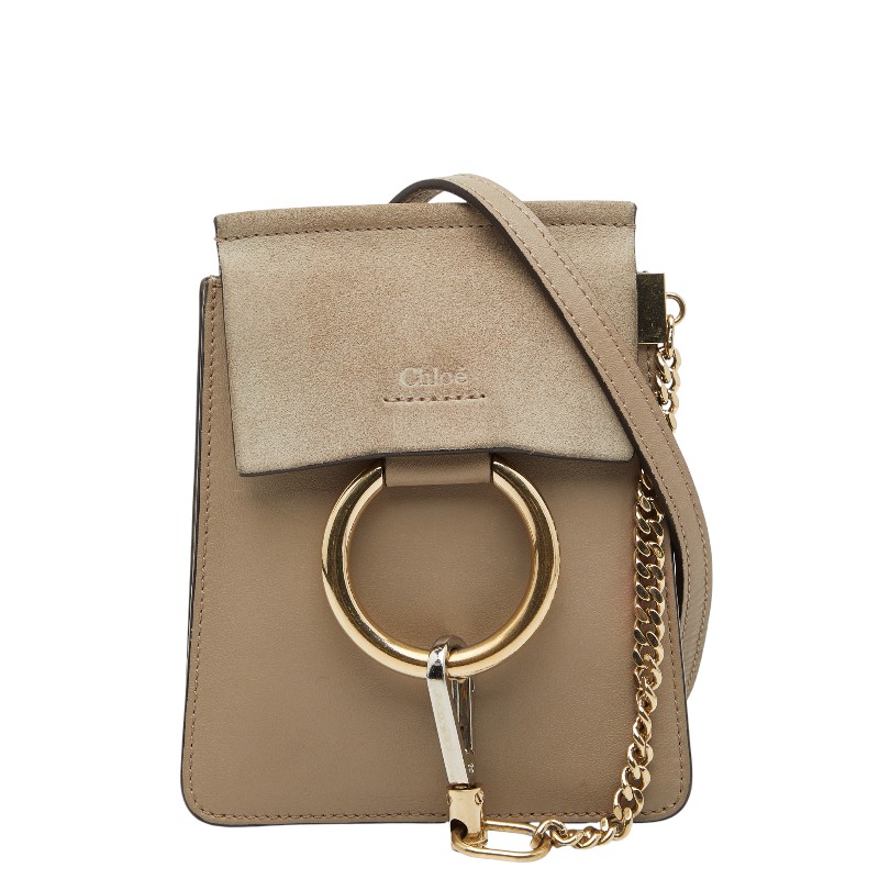 クロエ フェイ スモール 曲がった掛け ショルダーバッグ グレージュ なめし革 スウェード レディース Chloe 【中古】