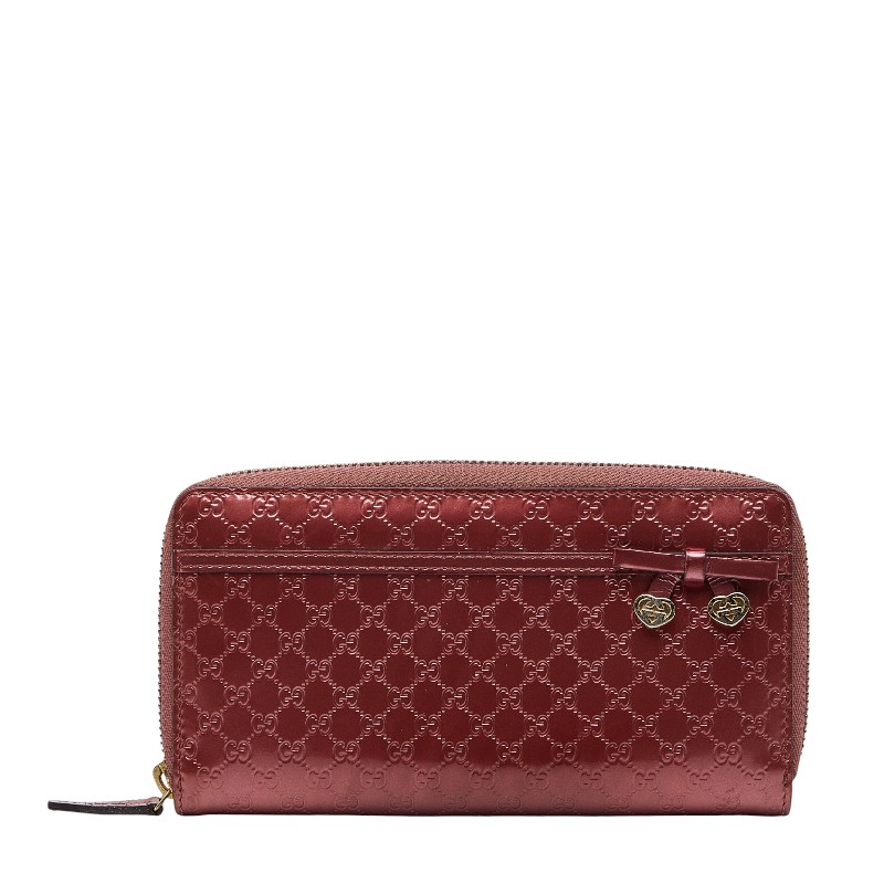 グッチ マイクログッチシマ リボン ハート ラウンドファスナー 長財布 307997 ピンク エナメル レディース GUCCI 【中古】｜【銀座パリス】　店