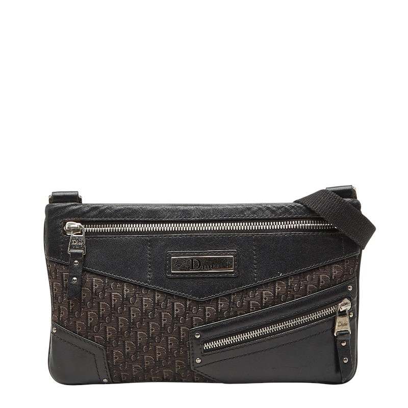 ディオール トロッター 斜め掛け ショルダーバッグ ブラック ブラウン キャンバス レザー レディース Dior 【中古】