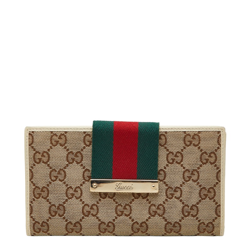 グッチ GG帆布 シェリー酒伝達ルート 長紙入れ 181672 ベージュ 象牙色 帆布 なめし革 レディース GUCCI 【中古】