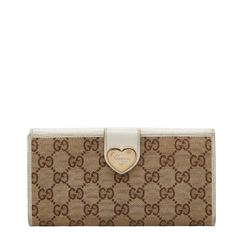 グッチ GG帆布 ハート形 長札入れ 203550 ベージュ 白いこと 帆布 なめし革 レディース GUCCI 【中古】 バッグ・小物・ブランド雑貨-財布・ケース-レディース財布