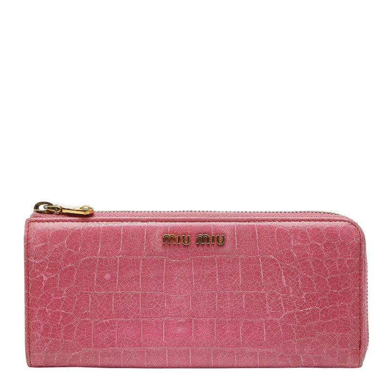 ミュウミュウ クロコ型押し 長財布 ピンク レザー レディース MIUMIU 【中古】｜【銀座パリス】　店