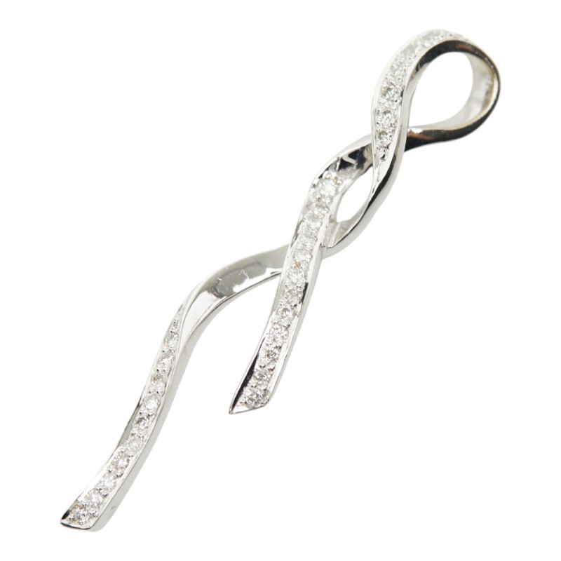 K18WG ホワイトゴールド ダイヤ0.30ct ネックレストップ リボンモチーフ ペンダントトップ レディース 【中古】
