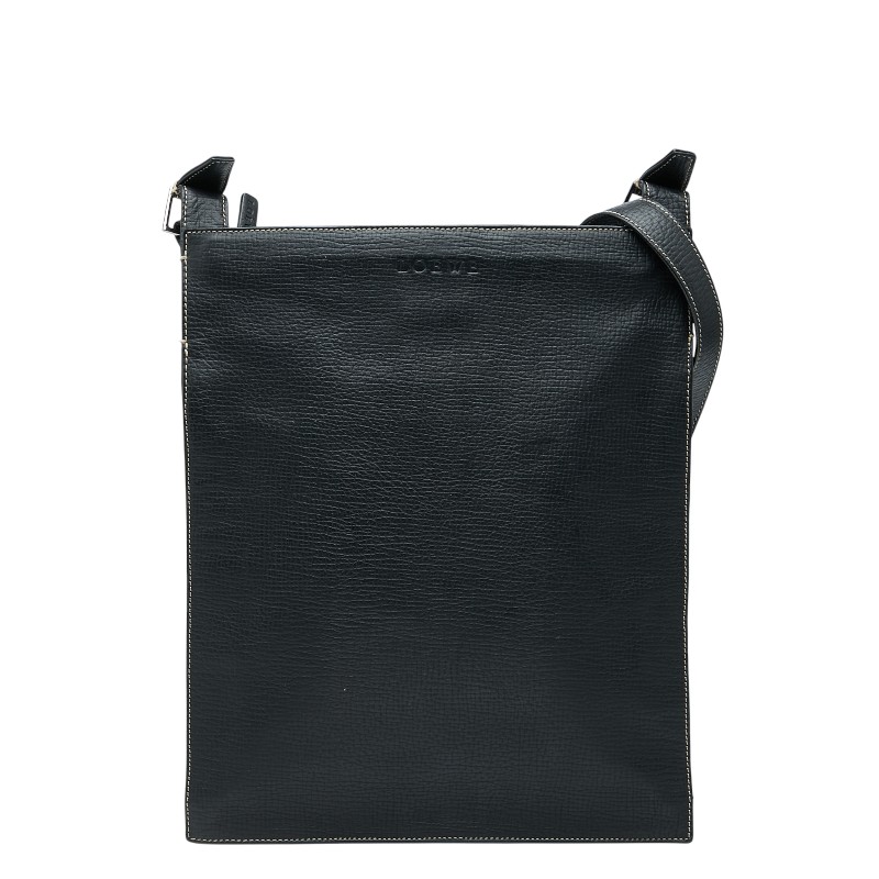 ロエベ ロゴ ショルダーバッグ ブラック レザー レディース LOEWE 【中古】