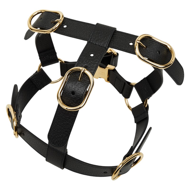 グッチ インターロッキングG ペット用 犬用 ハーネス サイズL 695253 ブラック レザー レディース GUCCI 【中古】