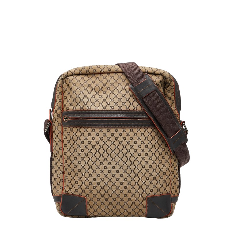セリーヌ マカダム ショルダーバッグ ブラウン キャンバス レザー メンズ CELINE 【中古】