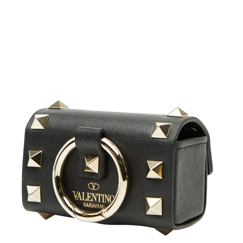 ヴァレンティノ ロックスタッズ 合切袋 折りかがみ合切袋 小入れもの  黒いこと なめし革 レディース VALENTINO 【中古】