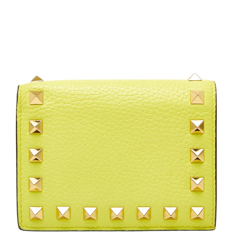 ヴァレンティノ ロックスタッズ 二つ折り紙入れ 黄色 なめし革 レディース VALENTINO 【中古】