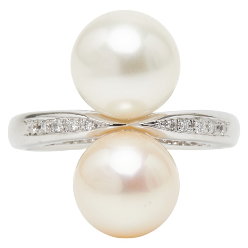 Pt900 プラチナ 白蝶真珠10.0～10.3mm ダイヤ0.08ct リング 指輪 レディース 18号 【中古】