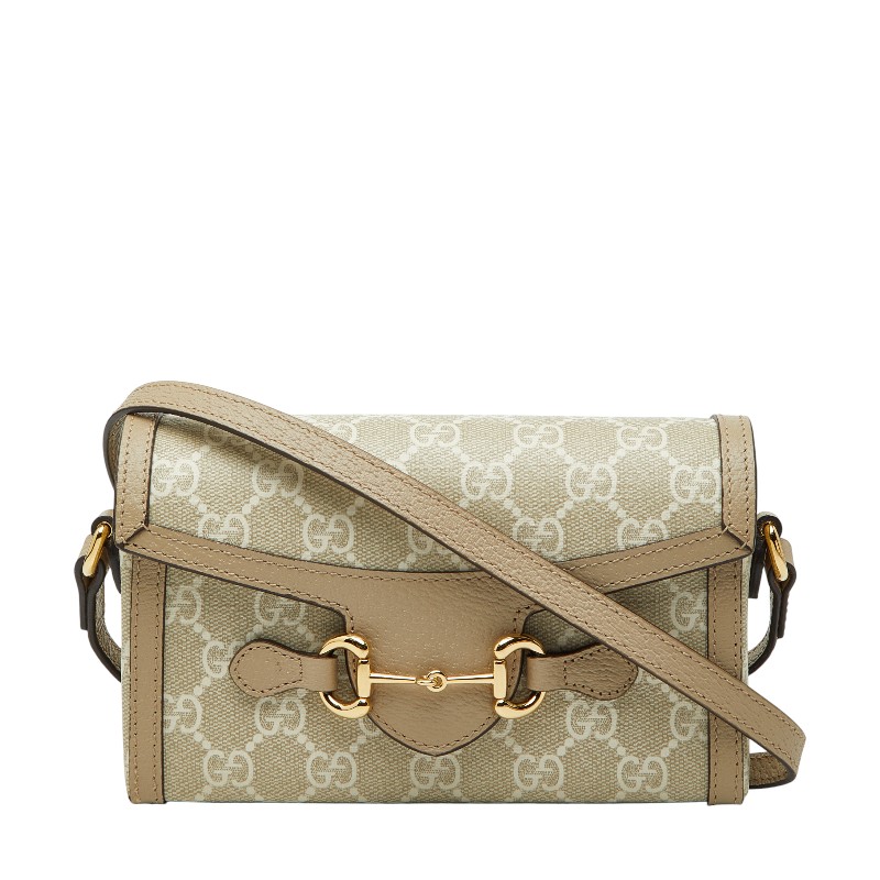 グッチ GGスプリーム ホースビット 1955 ミニ ショルダーバッグ 699296 ベージュ ホワイト PVC レザー レディース GUCCI 【中古】