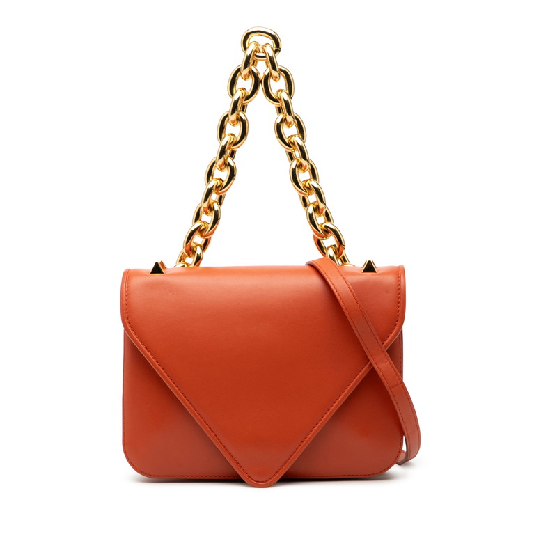ボッテガヴェネタ マウント チェーン ハンドバッグ ショルダーバッグ 2WAY オレンジ レザー レディース BOTTEGAVENETA 【中古】