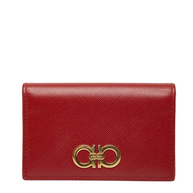 サルヴァトーレフェラガモ ガンチーニ カードケース パスケース レッド レザー レディース Salvatore Ferragamo 【中古】