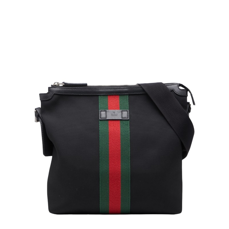 グッチ シェリーライン 斜め掛け ショルダーバッグ 387111 ブラック ナイロン レザー レディース GUCCI 【中古】｜【銀座パリス】　店