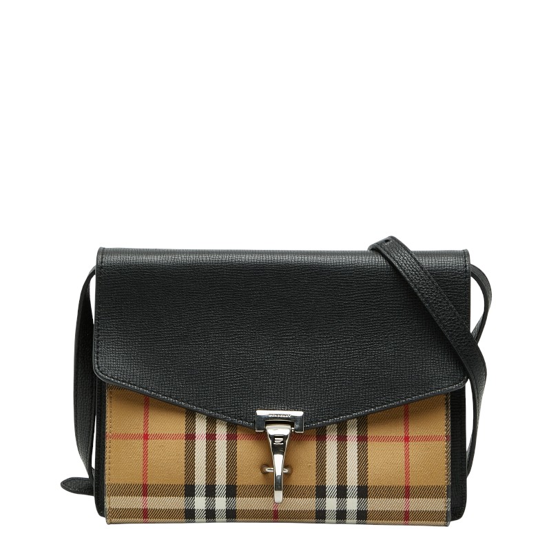 バーバリー ノバチェック ショルダーバッグ ブラウン ブラック キャンバス レザー レディース BURBERRY 【中古】