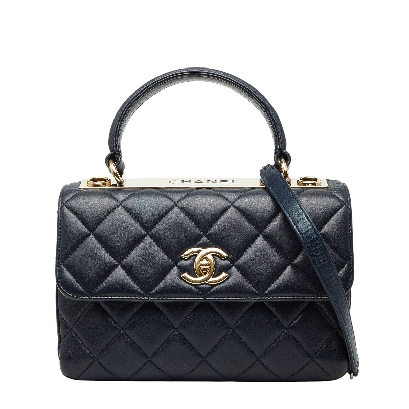 シャネル マトラッセ ココマーク トレンディCC ハンドバッグ チェーン ショルダーバッグ 2WAY ネイビー ラムスキン レディース CHANEL 【中古】