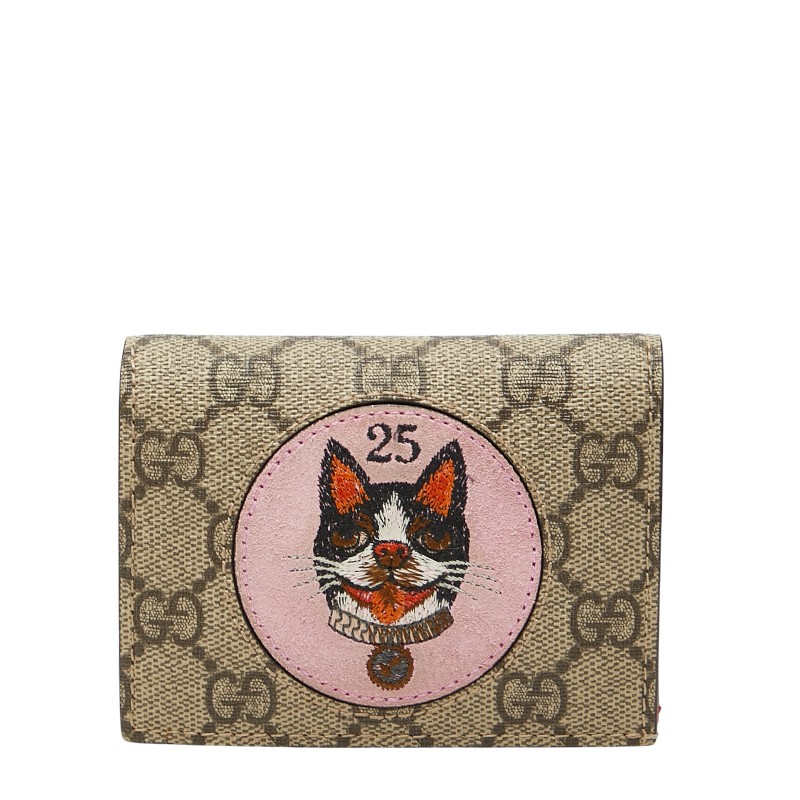 グッチ GGスプリーム ボスコ 二つ折り札入れ コンパクトウォレット 506277 ベージュ マルチ色合い PVC レディース GUCCI 【中古】