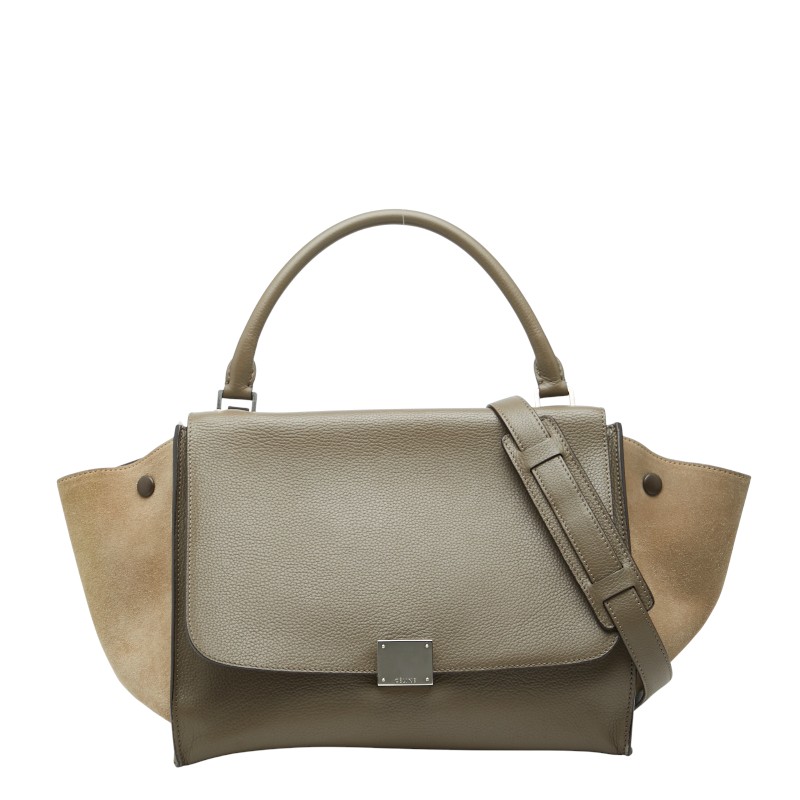 セリーヌ トラぺーズ ミディアム ハンドバッグ ショルダーバッグ 2WAY グレージュ レザー スウェード レディース CELINE 【中古】