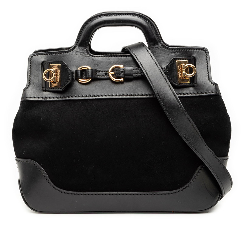 サルヴァトーレフェラガモ ガンチーニ ハンドバッグ ショルダーバッグ 2WAY ブラック スウェード レザー レディース Salvatore Ferragamo 【中古】