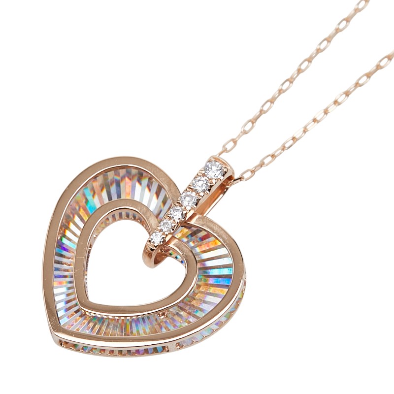 K18PG ピンクゴールド ダイヤ0.04ct ハートモチーフ ネックレス レディース 【中古】