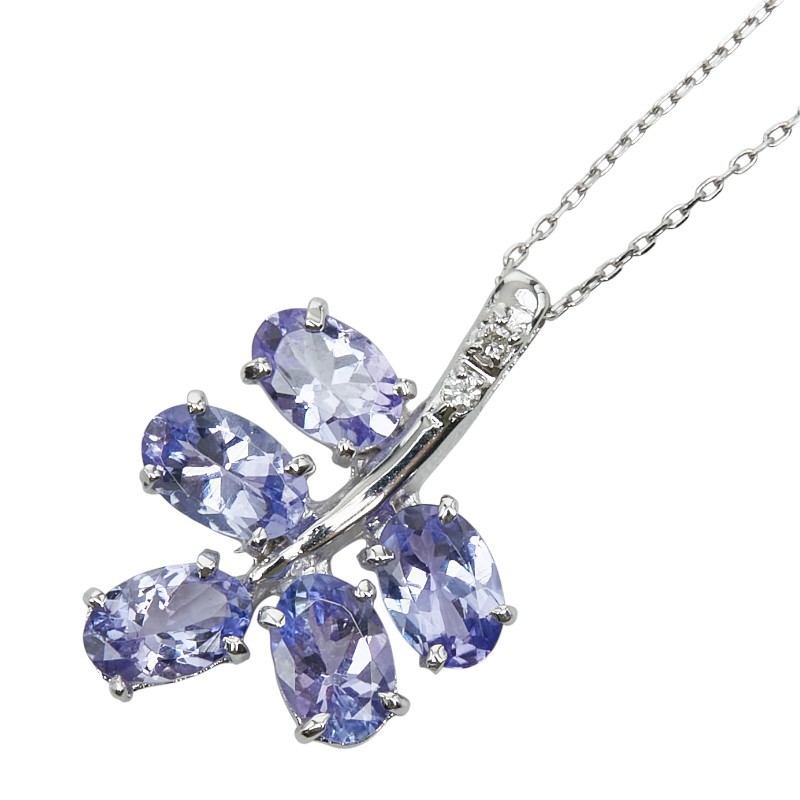 K18WG ホワイトゴールド タンザナイト1.94ct ダイヤ0.02ct リーフモチーフ ペンダント ネックレス レディース 【中古】