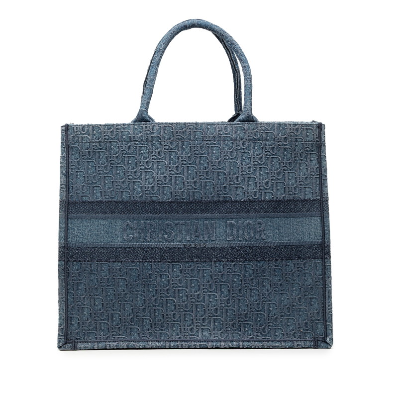 ディオール オブリーク ブックトート ラージ トートバッグ ブルー デニム レディース Dior 【中古】