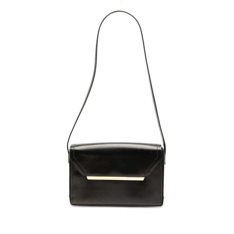 ロエベ ロゴ ショルダーバッグ ブラック レザー レディース LOEWE 【中古】