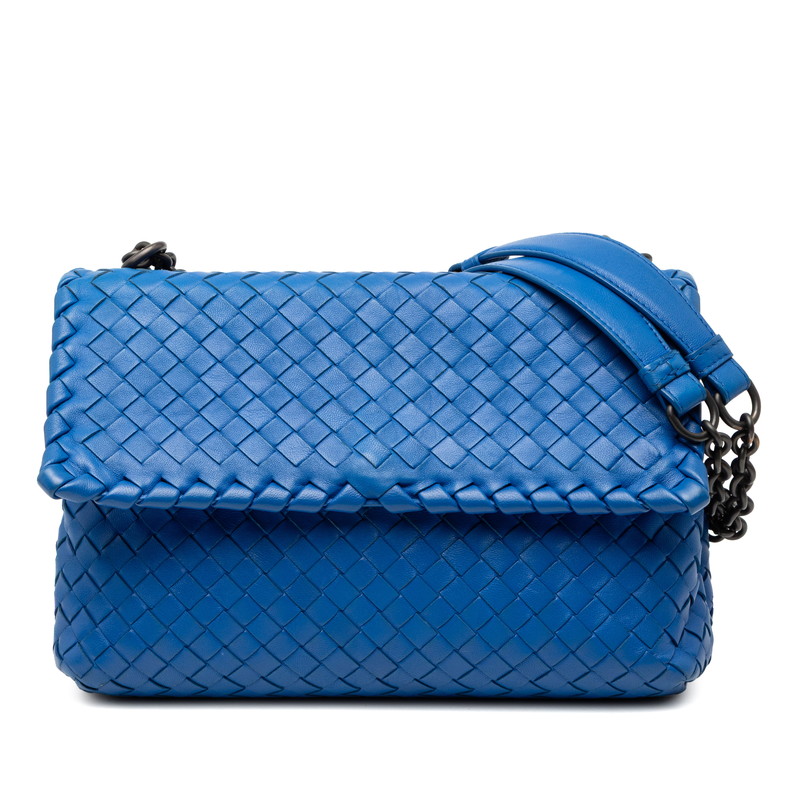 ボッテガヴェネタ イントレチャート チェーン ショルダーバッグ ブルー レザー レディース BOTTEGAVENETA 【中古】