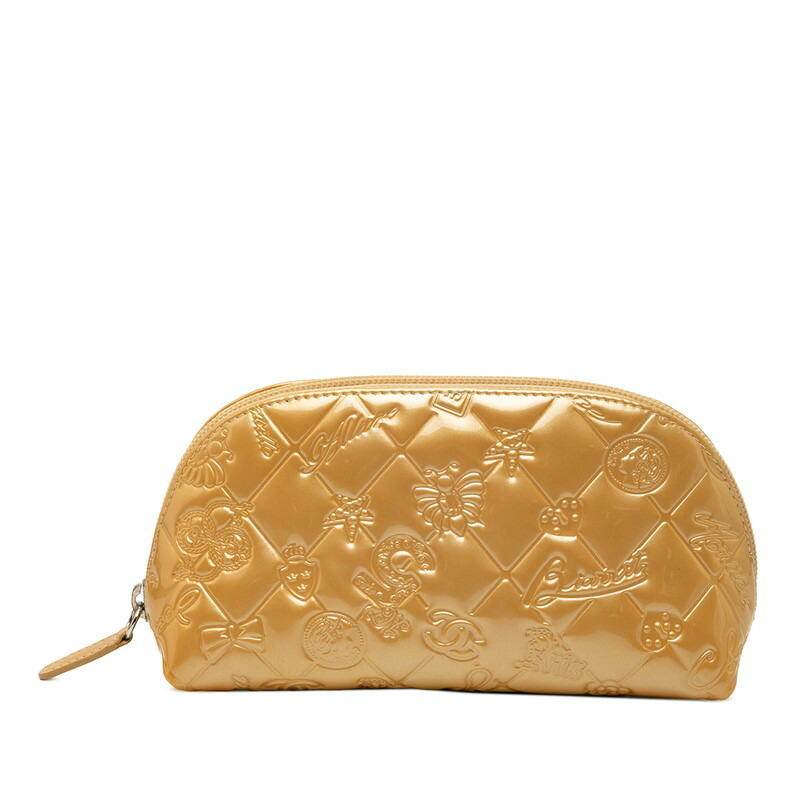 シャネル アイコンライン ポーチ コスメポーチ ベージュ パテントレザー レディース CHANEL 【中古】