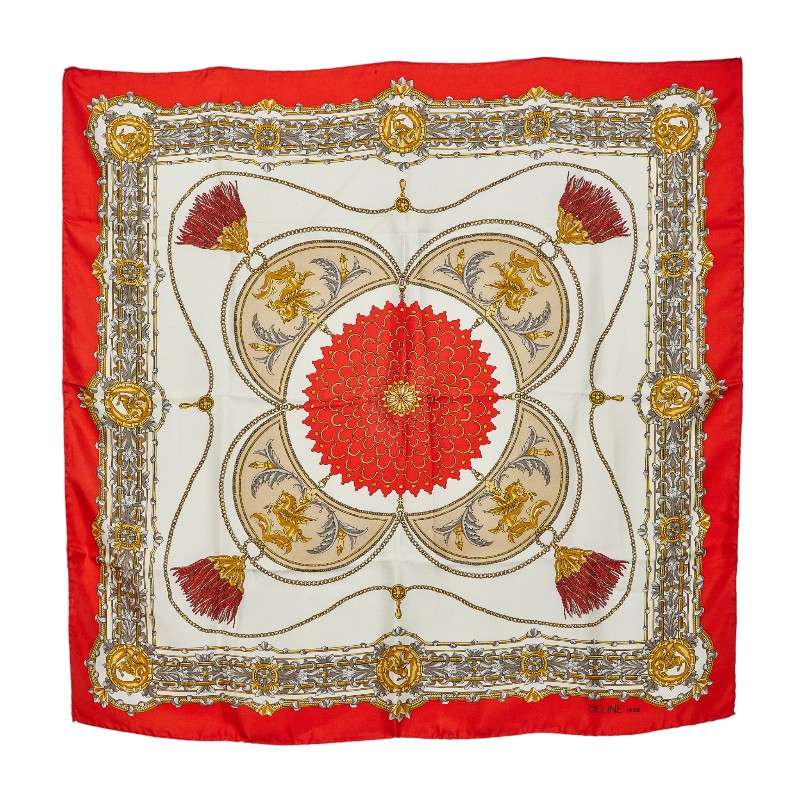 楽天市場】セリーヌ CELINE スカーフ ネイビー ボルドー ゴールド