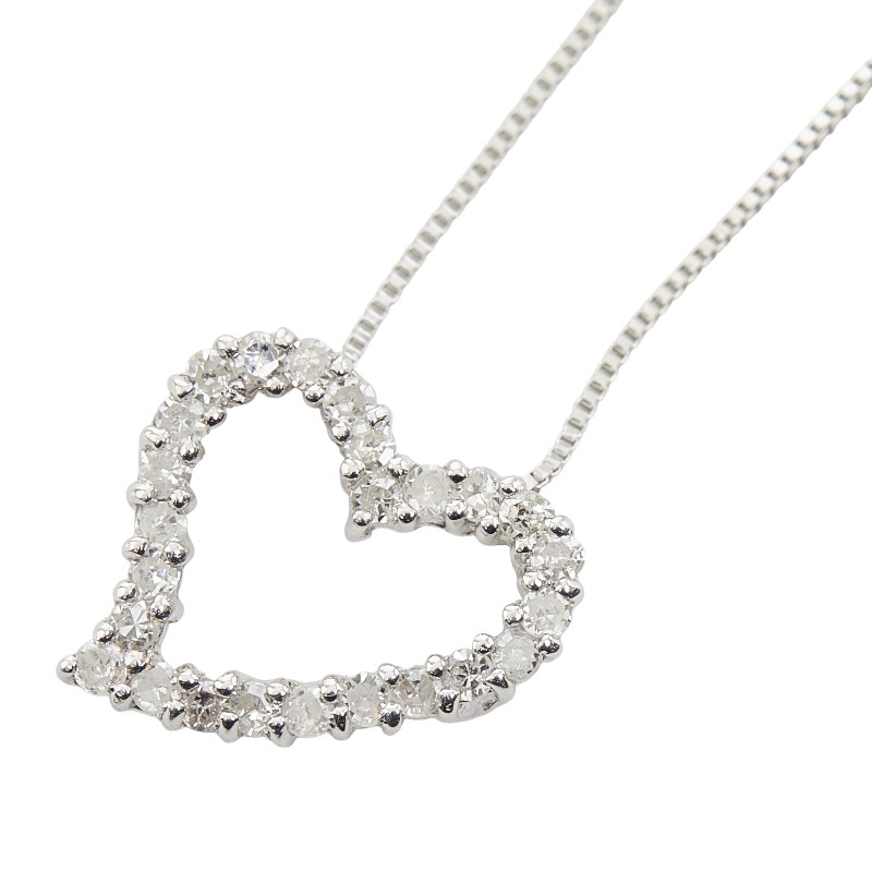 K18WG ホワイトゴールド ダイヤ0.2ct ハートモチーフ ペンダント ネックレス レディース 【中古】 32,370円