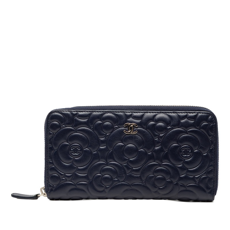 シャネル カメリア ココマーク 長財布 ラウンドファスナー ネイビー レザー レディース CHANEL 【中古】 46,080円
