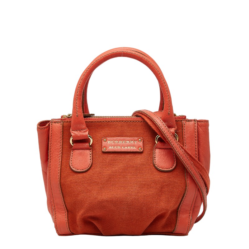 バーバリー ブルーレーベル ショルダーバッグ ハンドバッグ 2WAY オレンジ キャンバス レザー レディース BURBERRY 【中古】